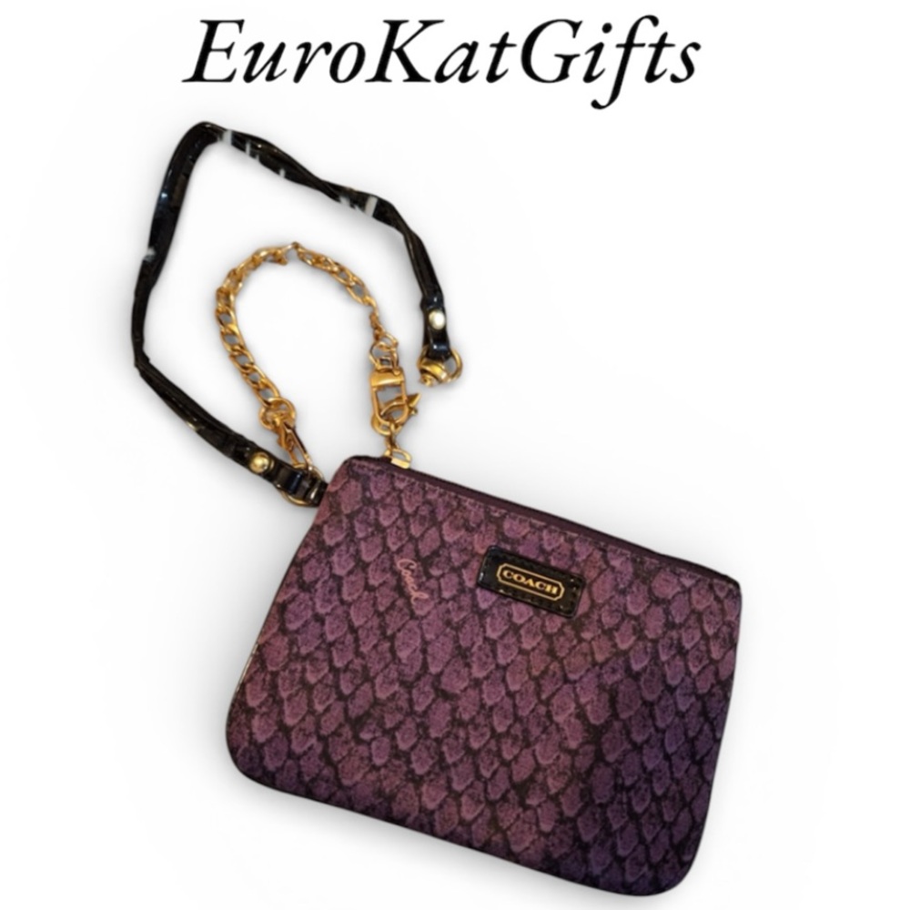 Vintage Coach Purple Black Patterned Women's Bag pre loved with new gold chain